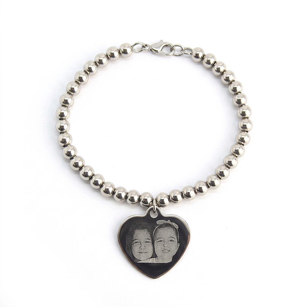 Bracciale Sfere con Cuore Fotoinciso