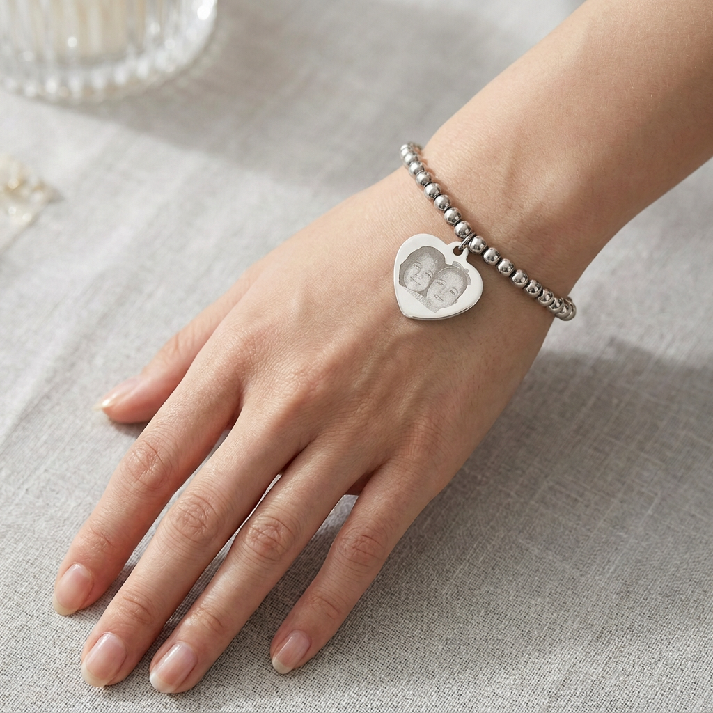 Bracciale Sfere con Cuore Fotoinciso