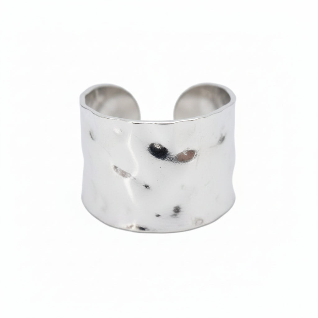 Bush-hammered silver ring