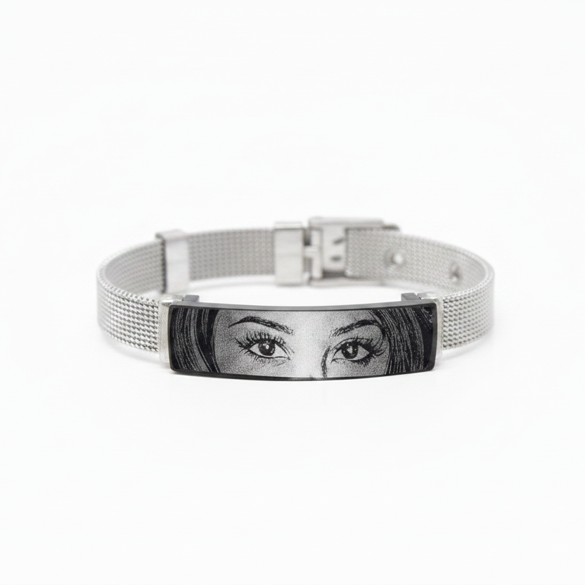 Bracciale cinturino Black&Silver  con sguardo