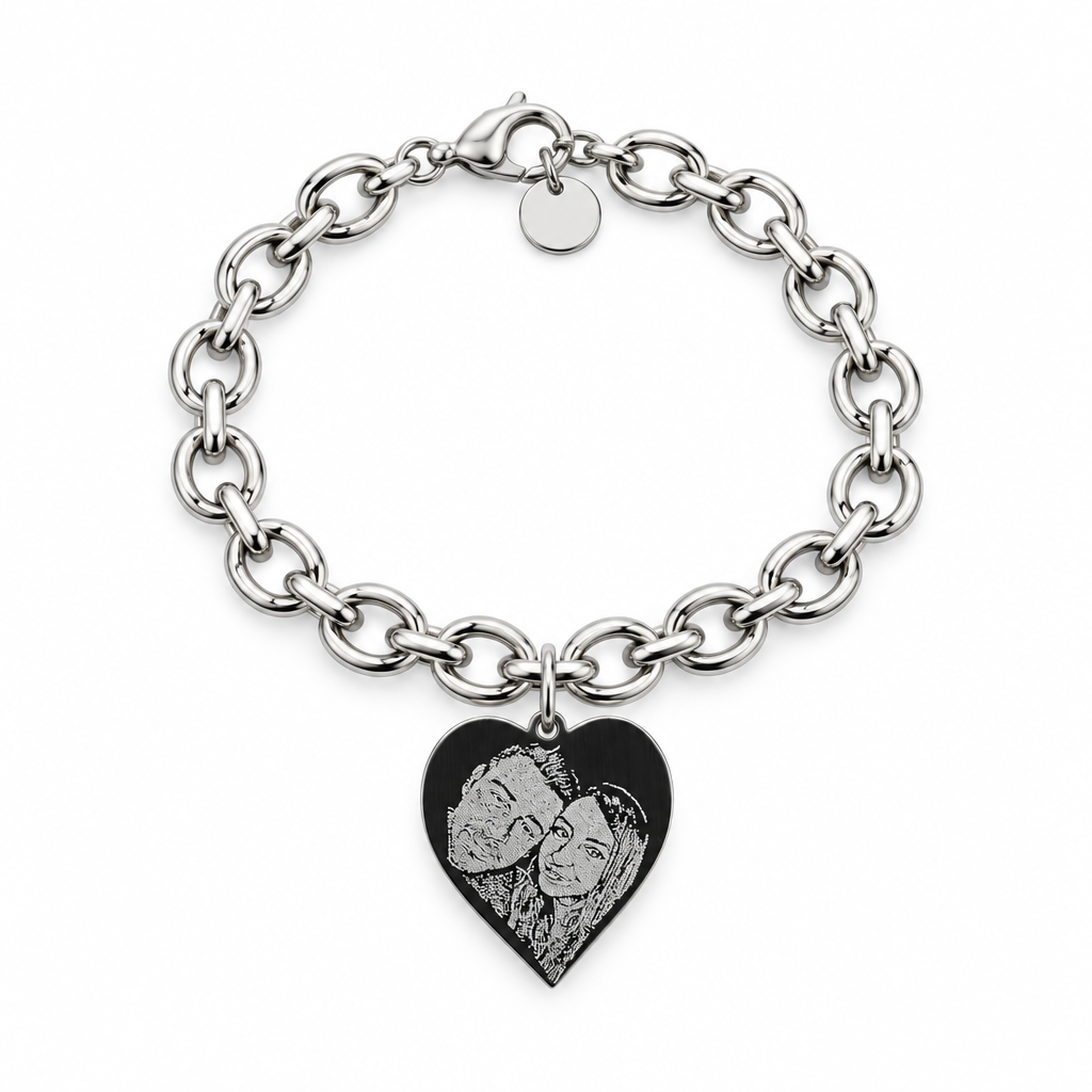 Bracciale catena con cuore fotoinciso