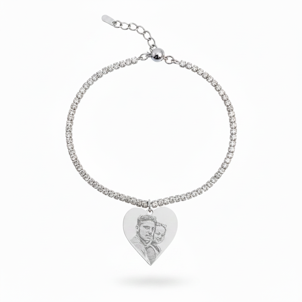 Bracciale sfere small con cuore a punta fotoinciso