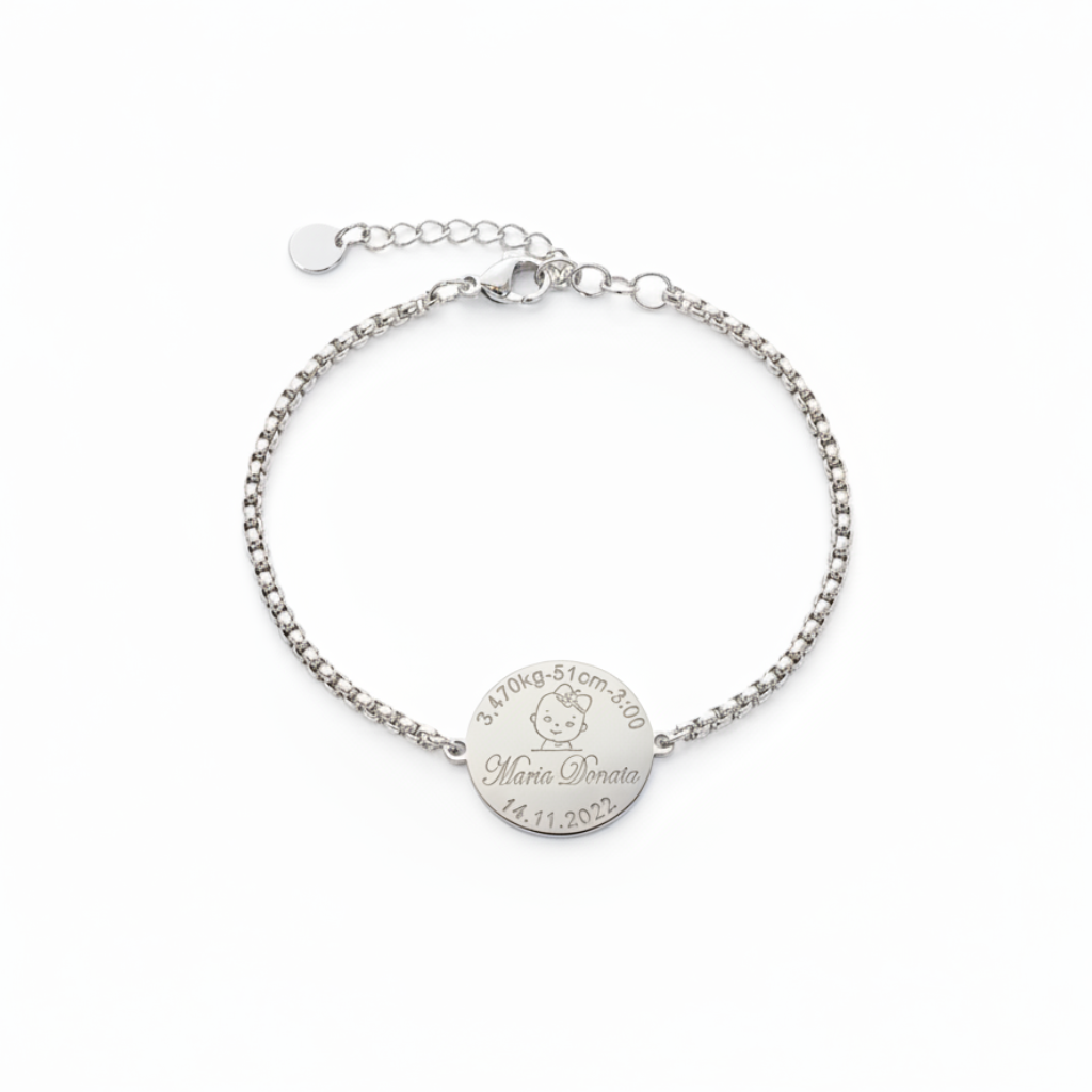 Birth-data cubic bracelet with engraving