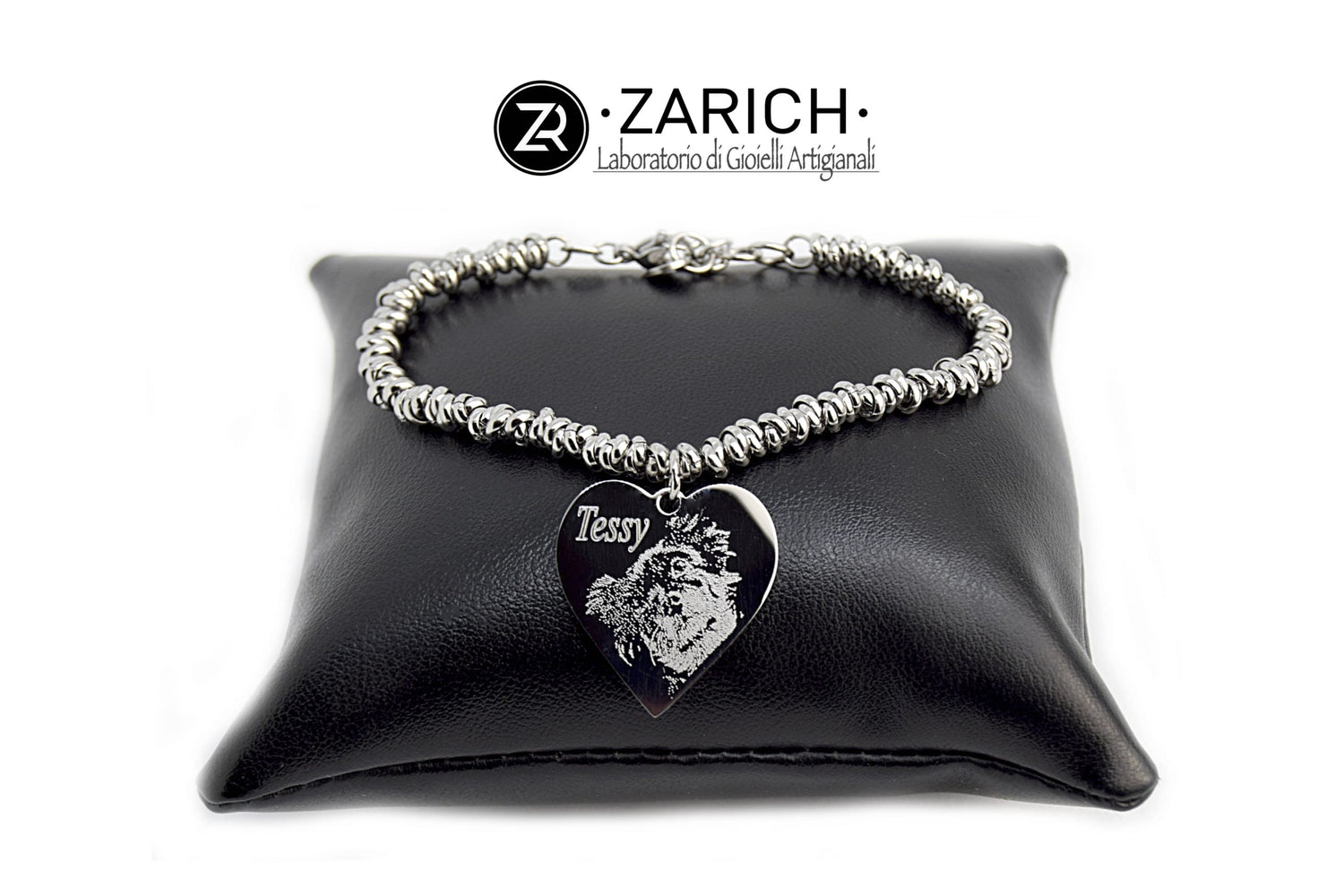 Nodino bracelet with photo-engraved pointed heart