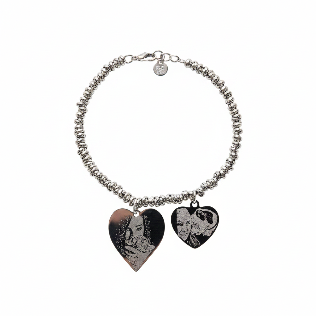 Bracciale nodino doppio cuore fotoinciso