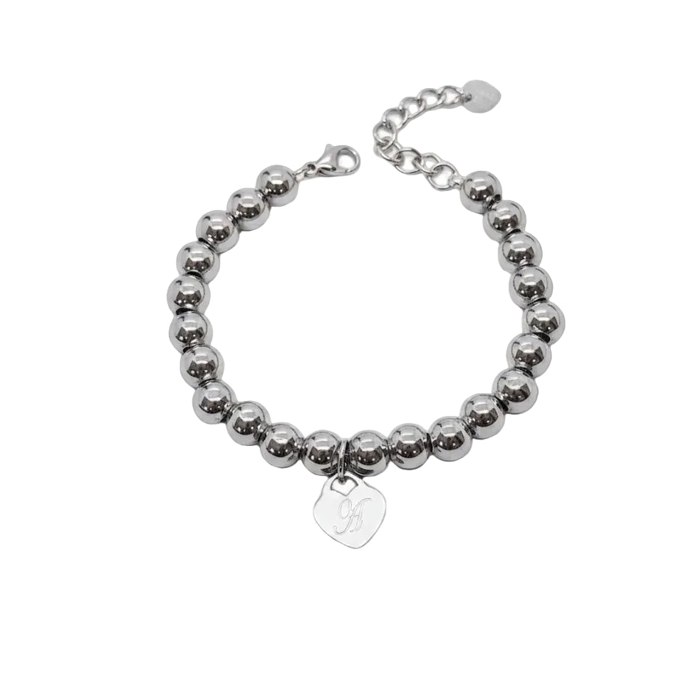 Bracciale sfere cuoricino inciso