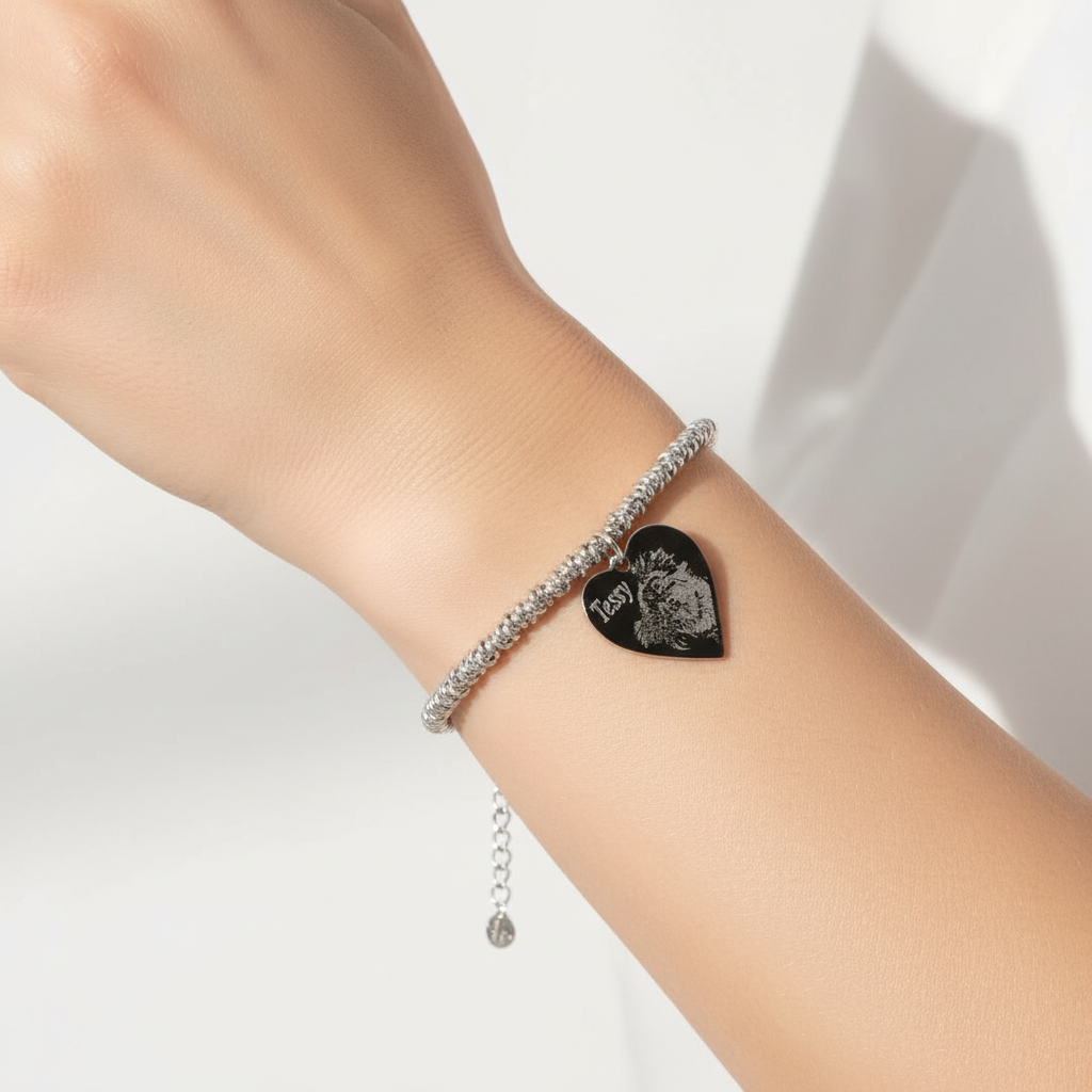 Bracciale Nodino con cuore a punta fotoinciso