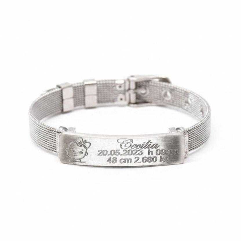 Bracciale cinturino con targa dati nascita incisi