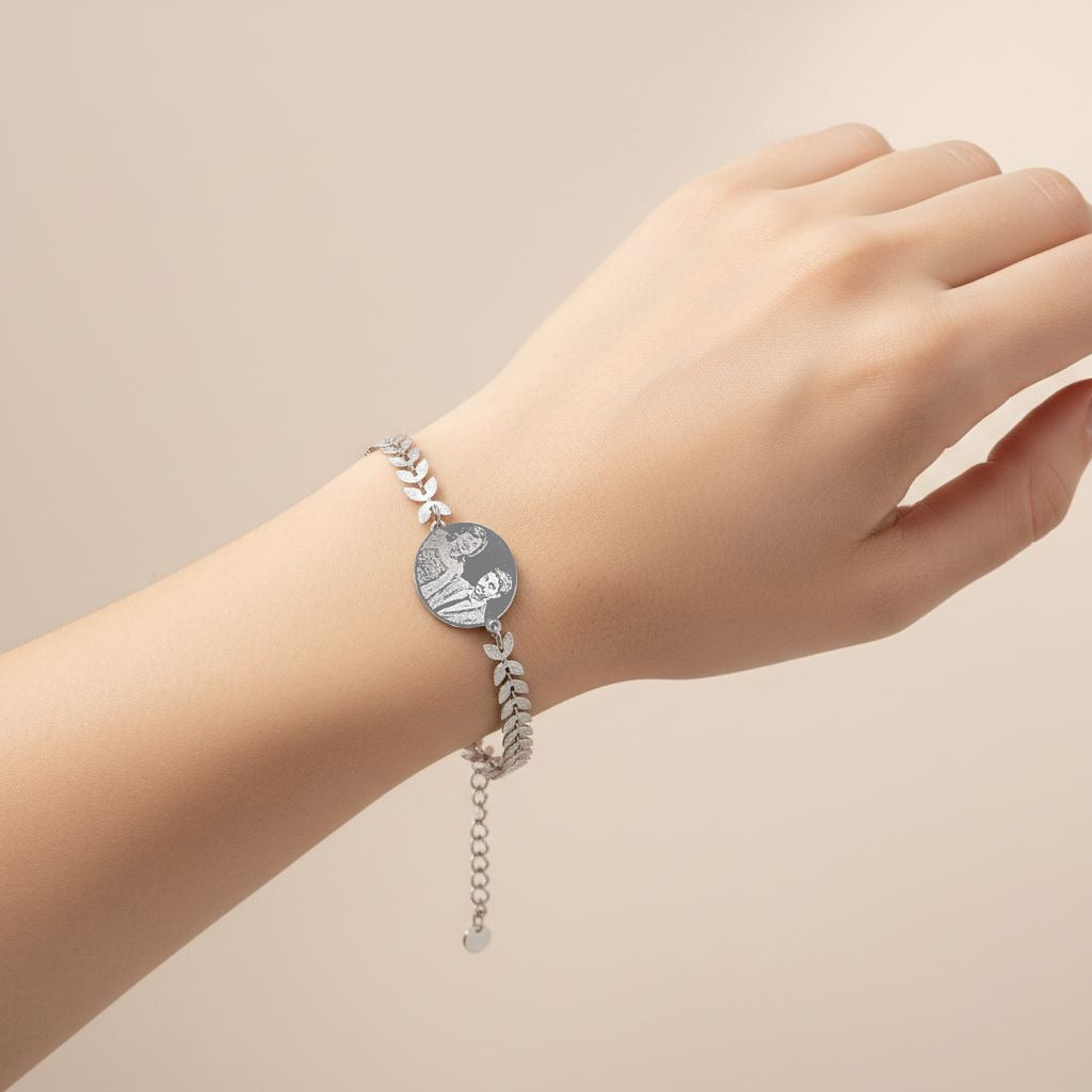 Bracciale foglioline fotoinciso
