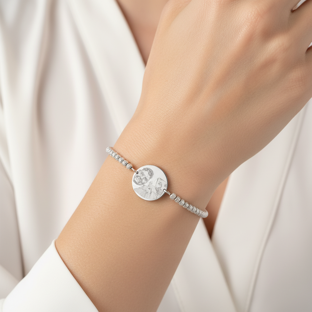 Bracciale sfere bocciardate fotoinciso