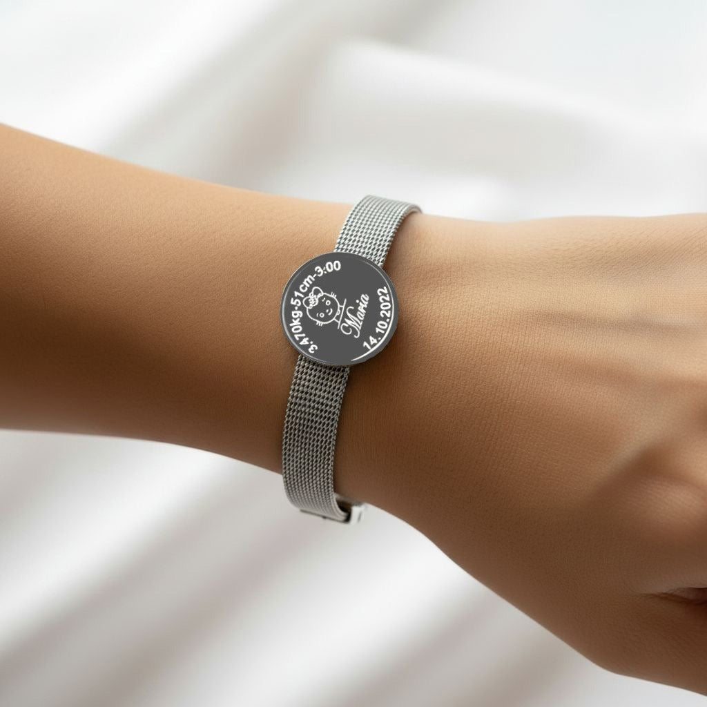 Bracciale cinturino con dati nascita su tondo