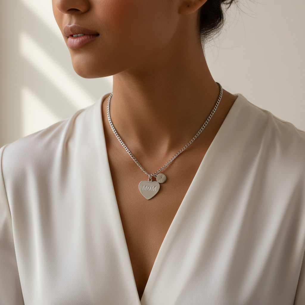 Collana cuore inciso Mamma