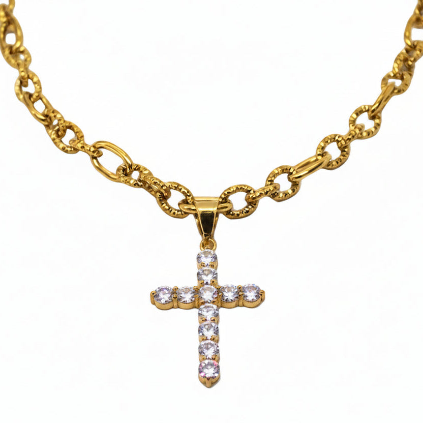 Gold Zircon Cross Necklace