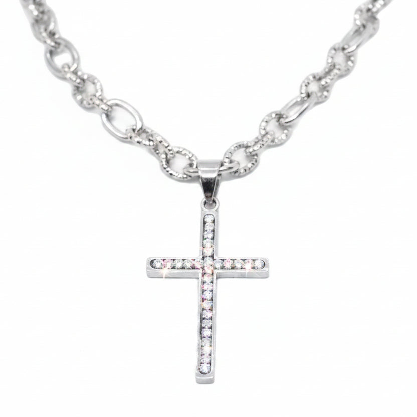Zircon Cross Necklace Silver