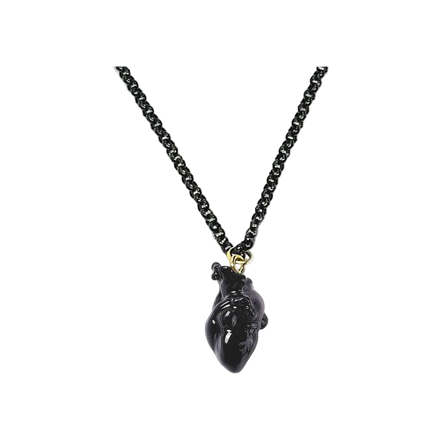 3D black resin anatomical heart necklace