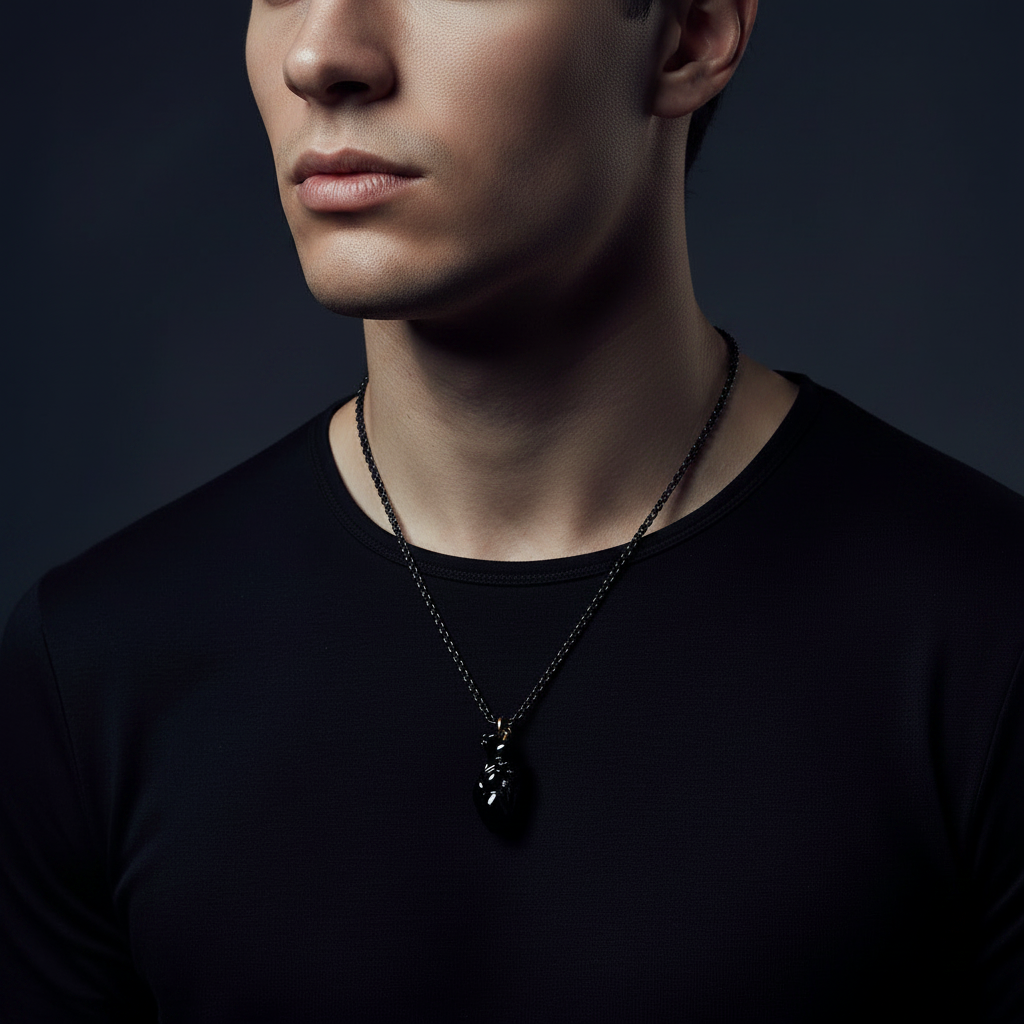 Collana cuore anatomico 3D resina black