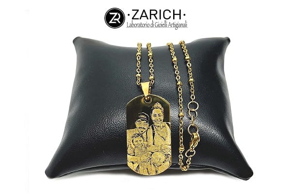 Gold engraved photo tag sphere necklace