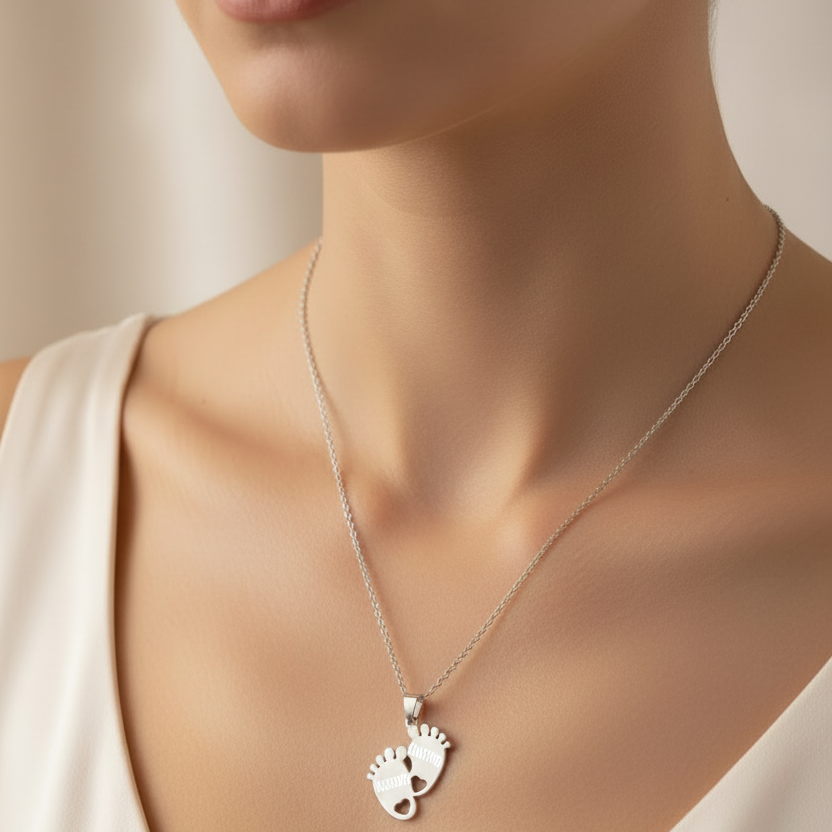 Engraved Feet Necklace