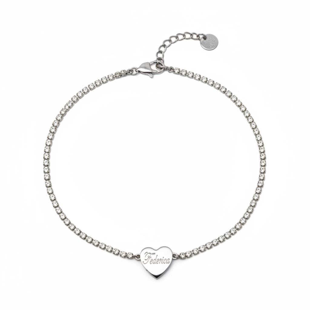 Collana tennis (vari colori) con cuore inciso