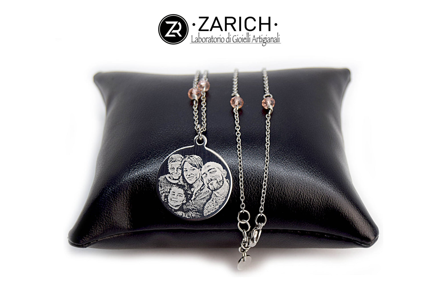 Photo-etched Round Necklace with Swarovski