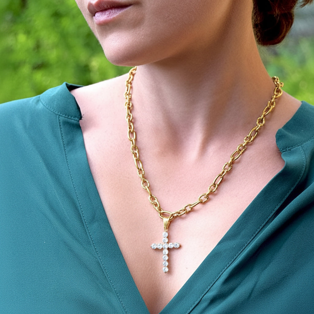 Gold Zircon Cross Necklace