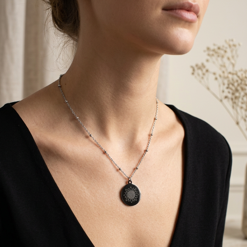 Necklace with Engraved Round Pendant