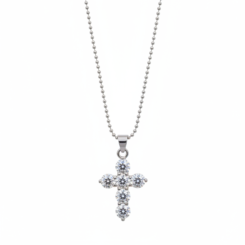 Beaded necklace with zircon cross