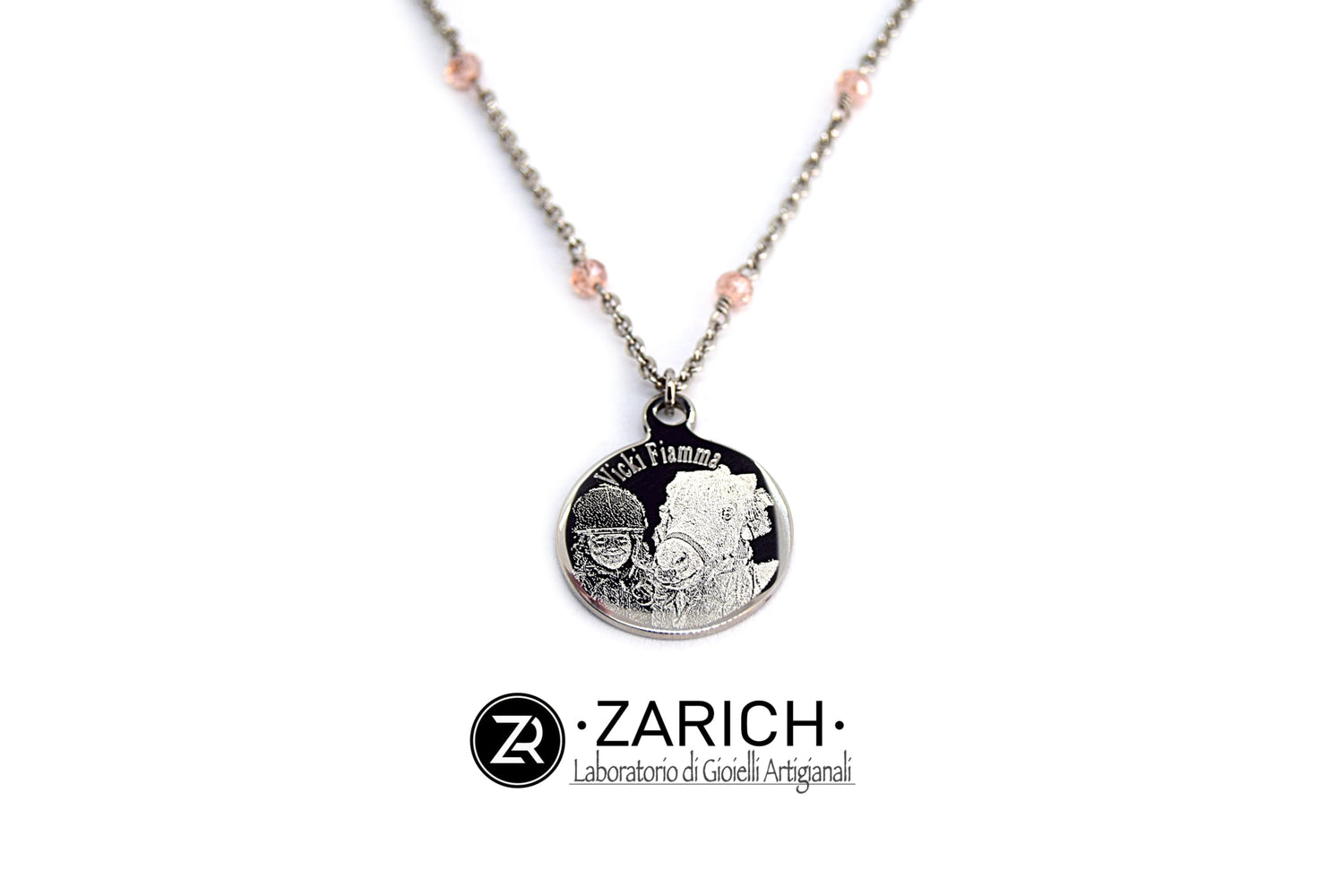 Photo-etched Round Necklace with Swarovski