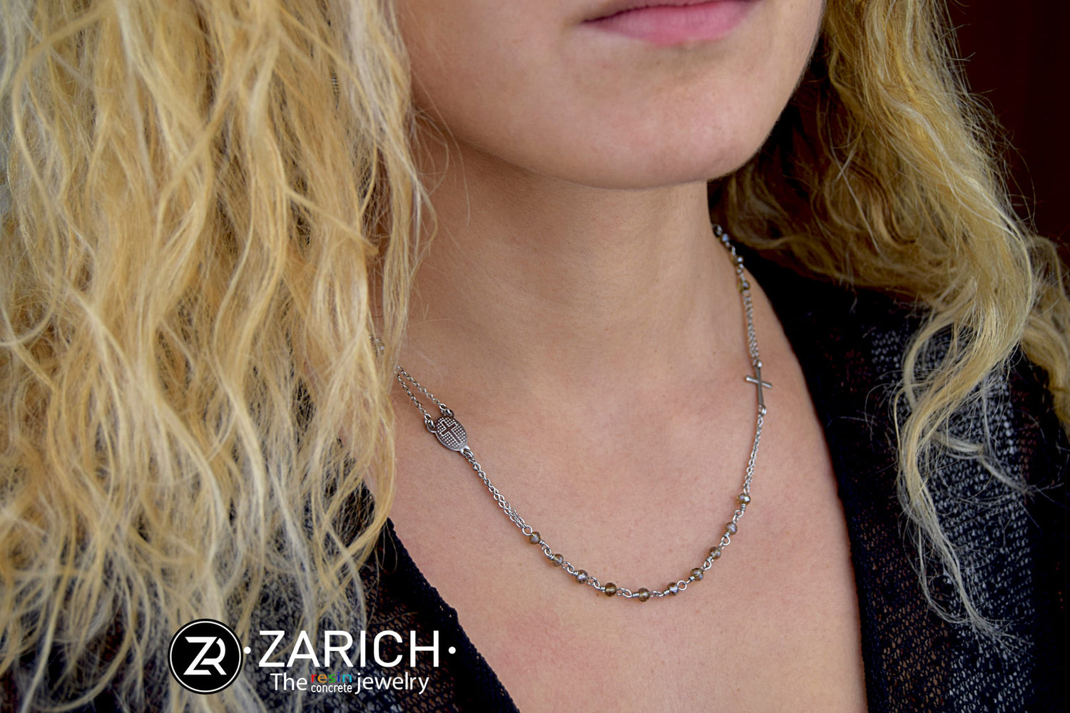 Swarovski Ochre Rosary Necklace with Medal