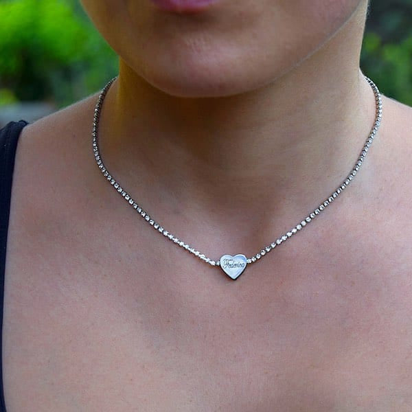 Collana tennis (vari colori) con cuore inciso