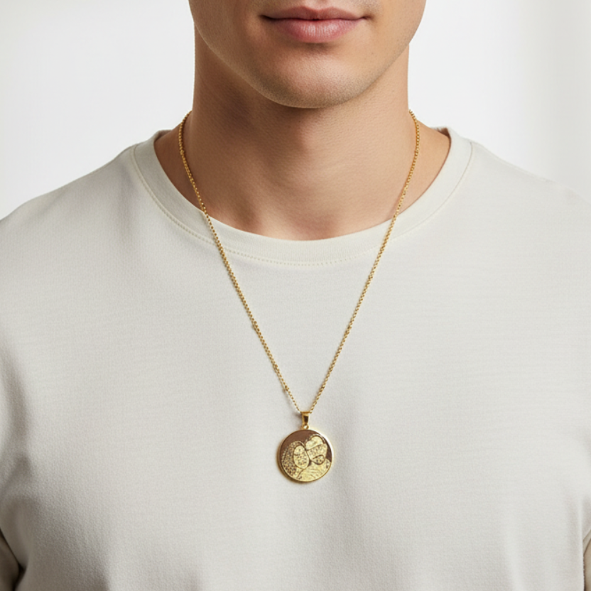Collana gold con medaglia tonda fotoincisa
