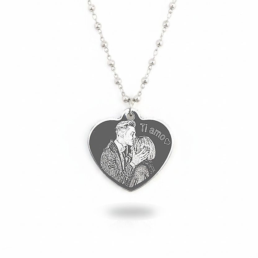 Collana Sfere alternate Cuore Fotoinciso