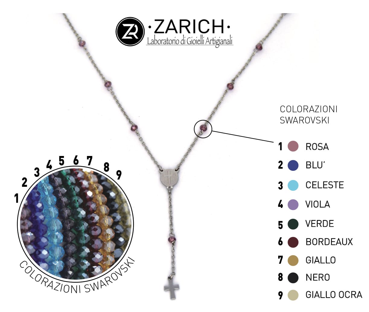 Swarovski Rosary Necklace with Cross Pendant
