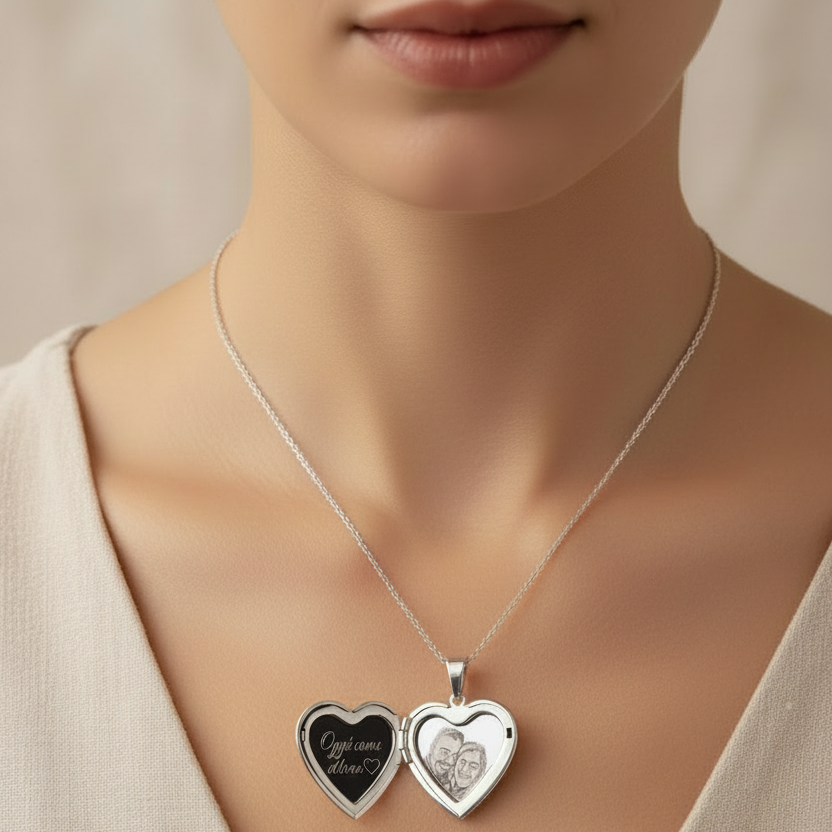 Collana cuore apribile con fotoincisione