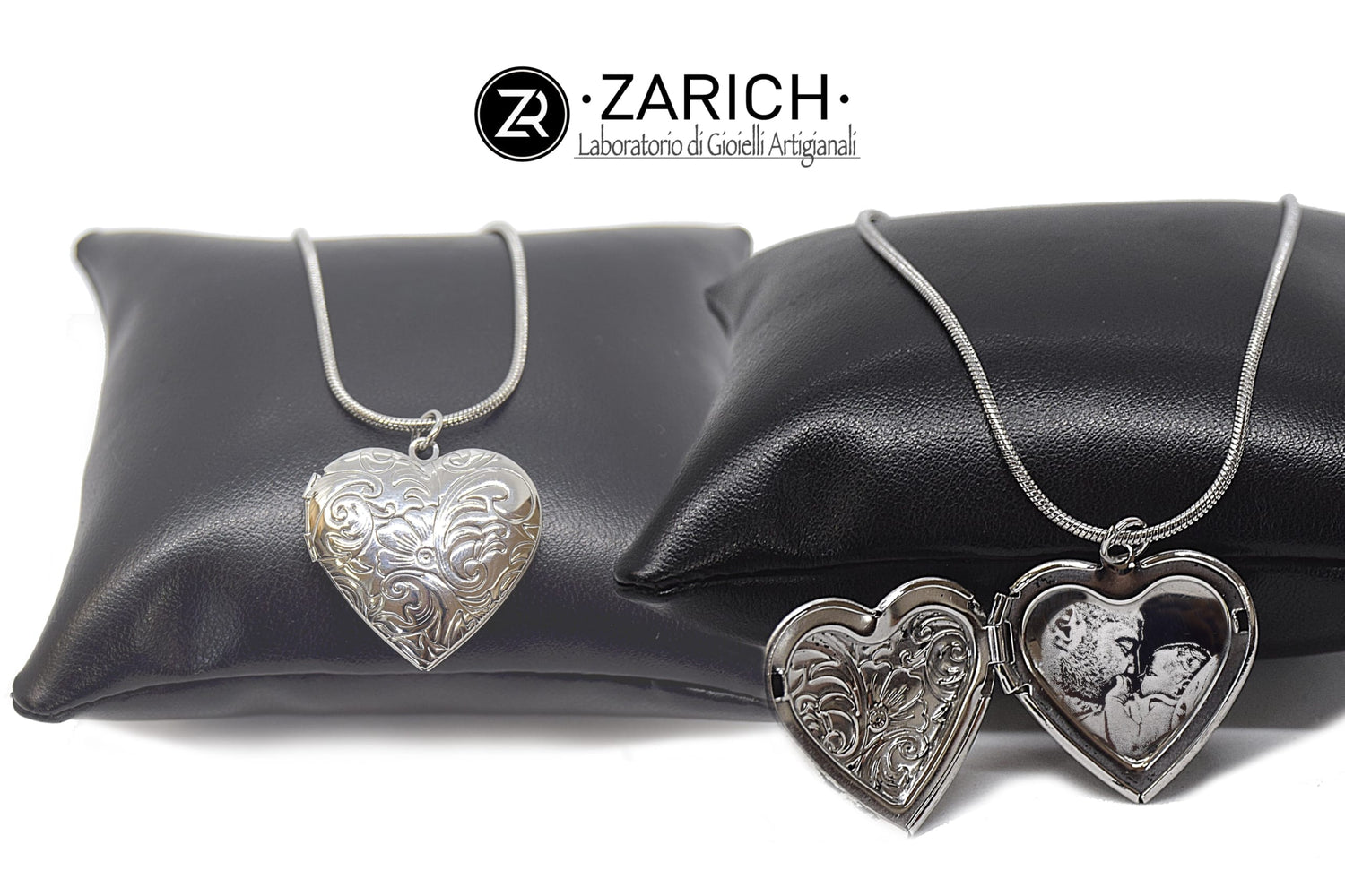 Necklace with engravable locket heart and raised design