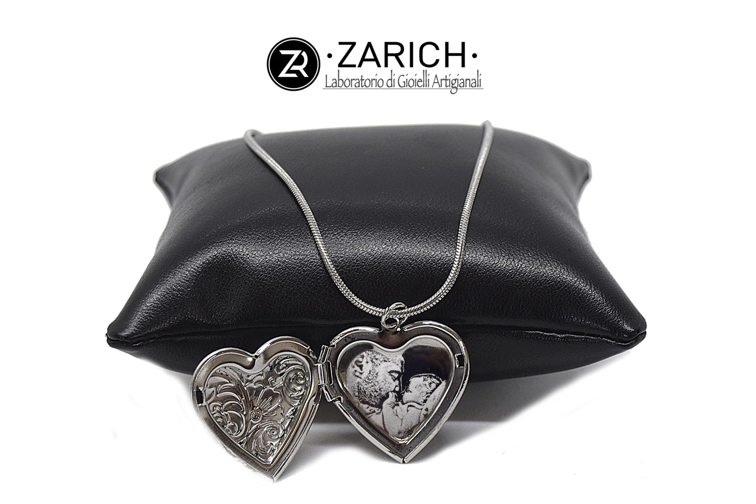 Necklace with engravable locket heart and raised design