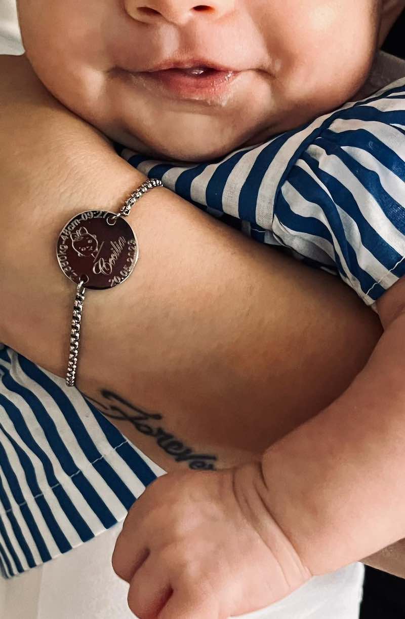 Birth-data cubic bracelet with engraving