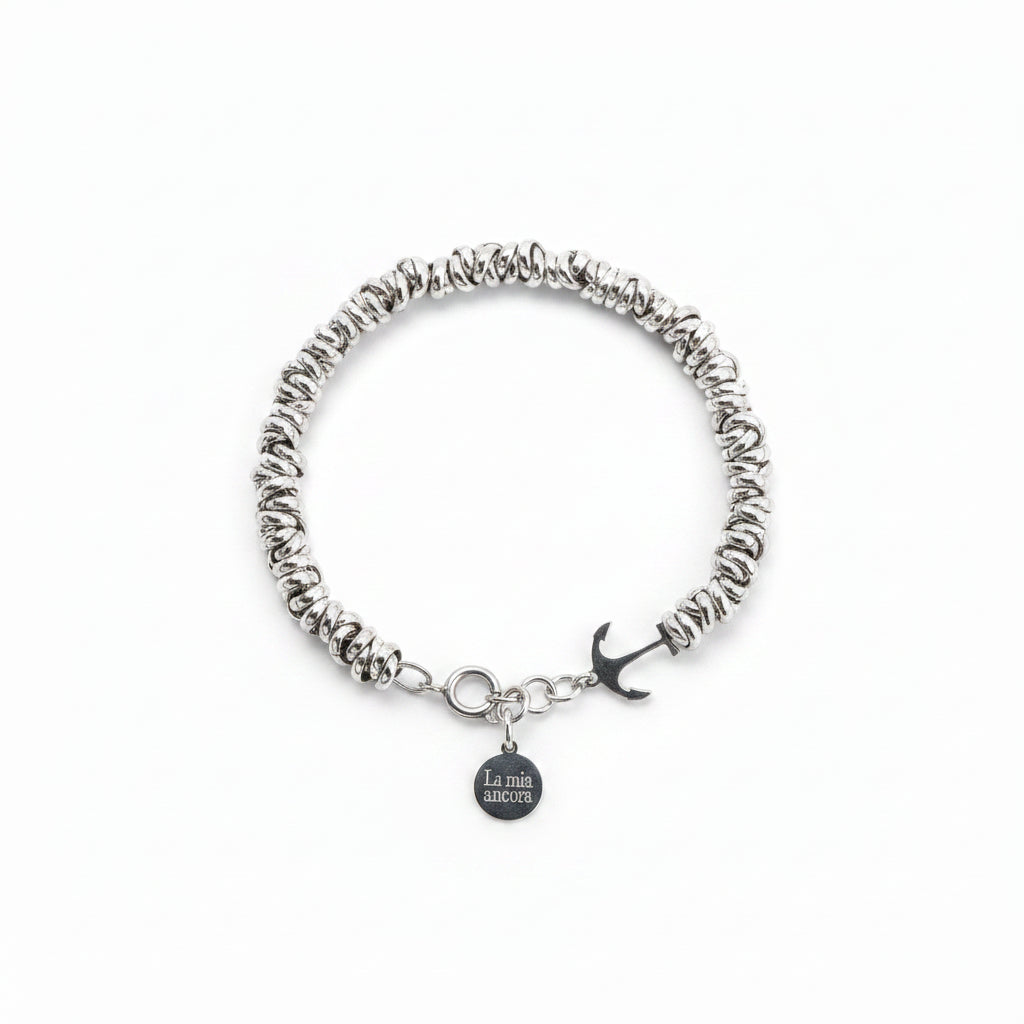 Bracciale Nodino Big con Ancora e Medaglia incisa