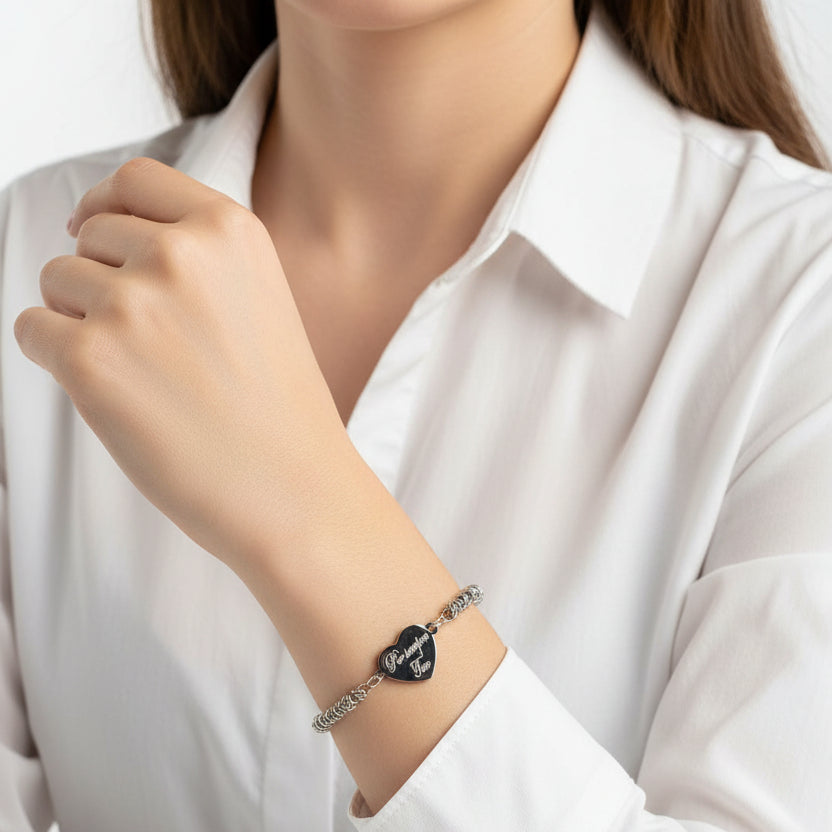 Heart Connector Knot Bracelet Engraved