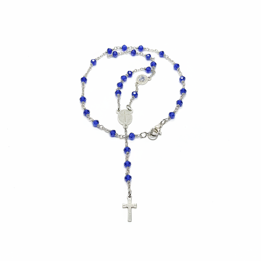 Rosary Necklace (50 beads) Sky Blue Swarovski