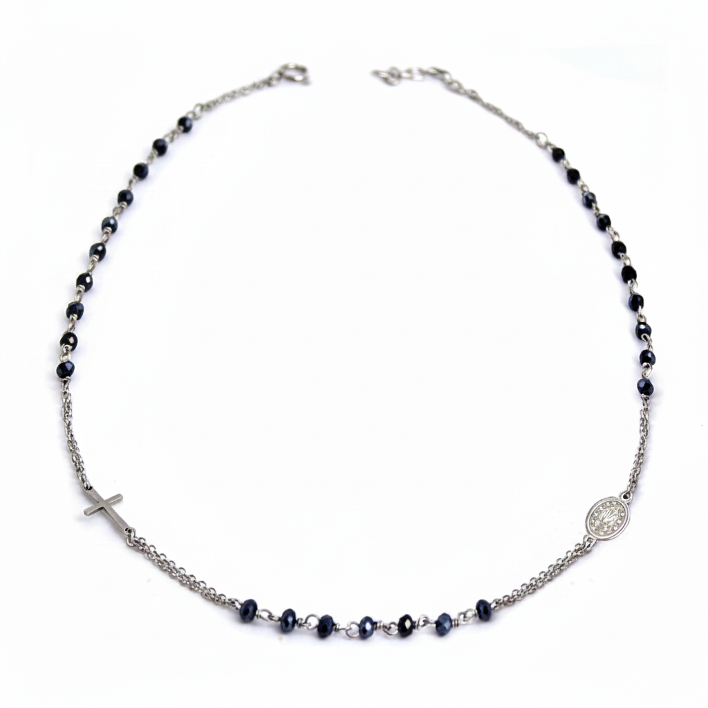 Collana rosario girocollo con medaglietta sacra