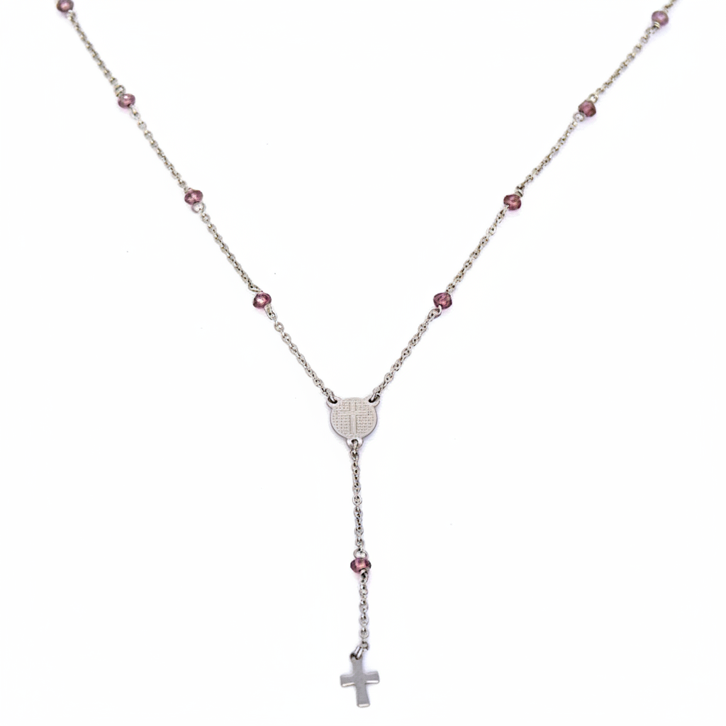 Swarovski Rosary Necklace with Cross Pendant