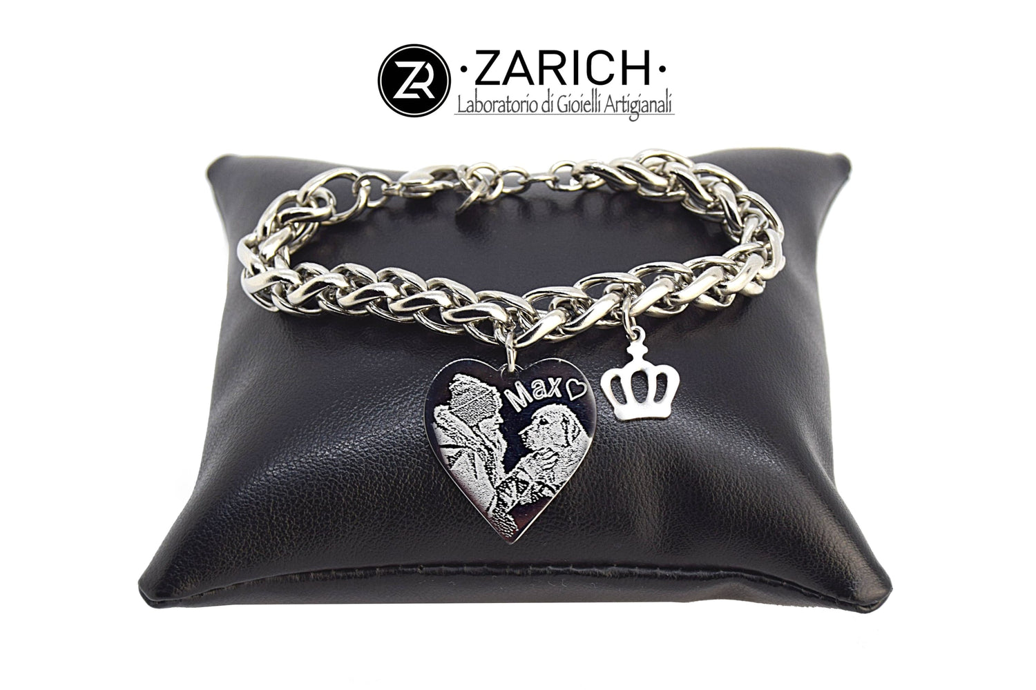 Engraved Photo Heart Wheat Chain Bracelet