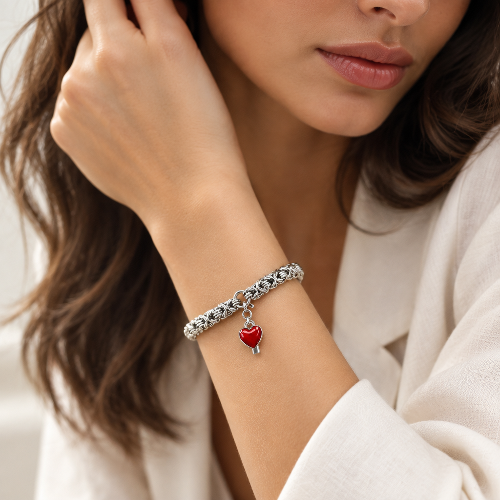 Bracciale bizantina cuore smaltato