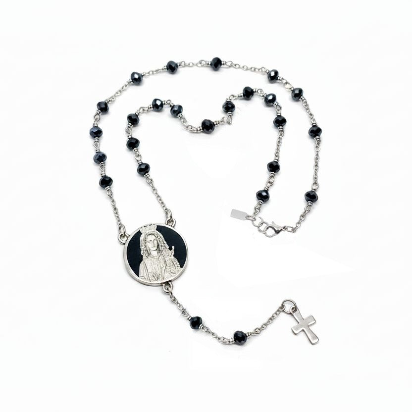 Rosary Necklace (50 beads) Swarovski Photo-engraved connector