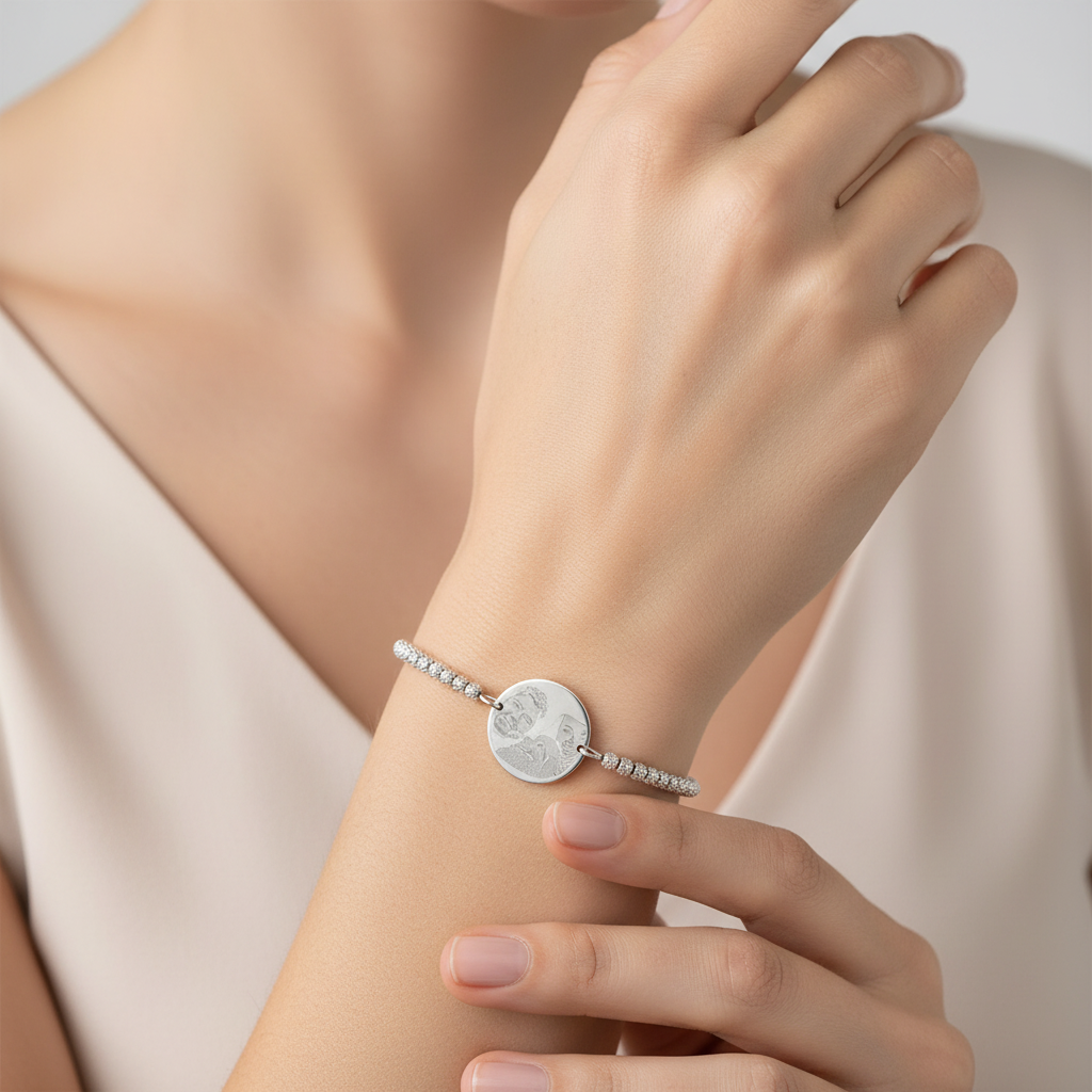 Bracciale sfere bocciardate fotoinciso
