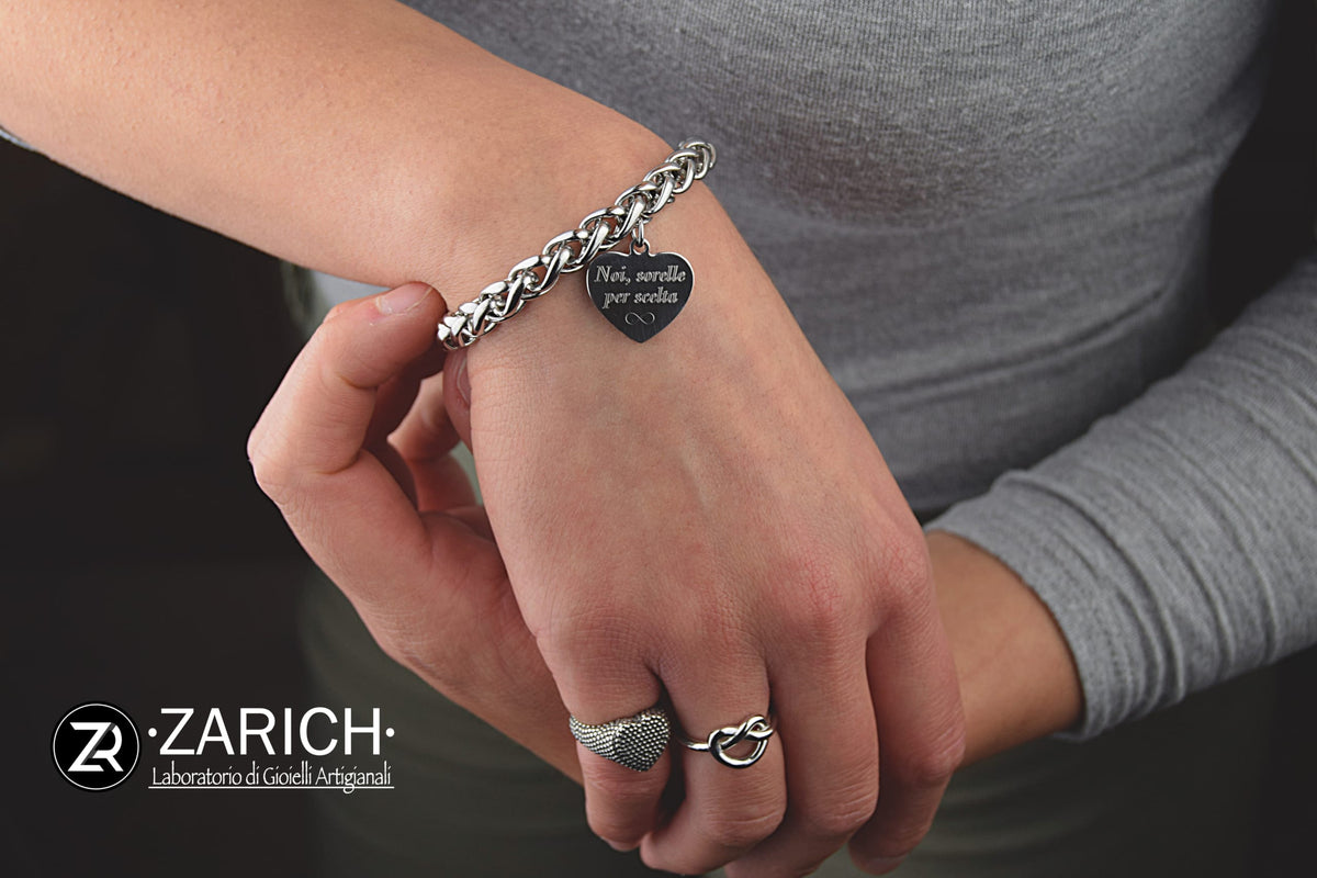 Wheat Chain Bracelet with engraving on small Heart