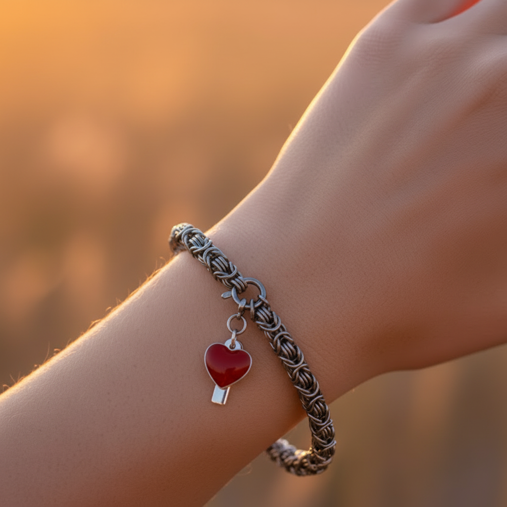 Bracciale bizantina cuore smaltato