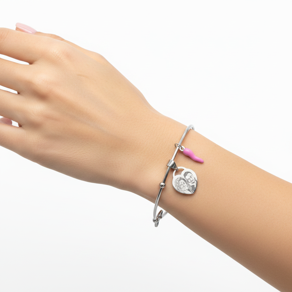 Bracciale rigido fotoinciso portafortuna