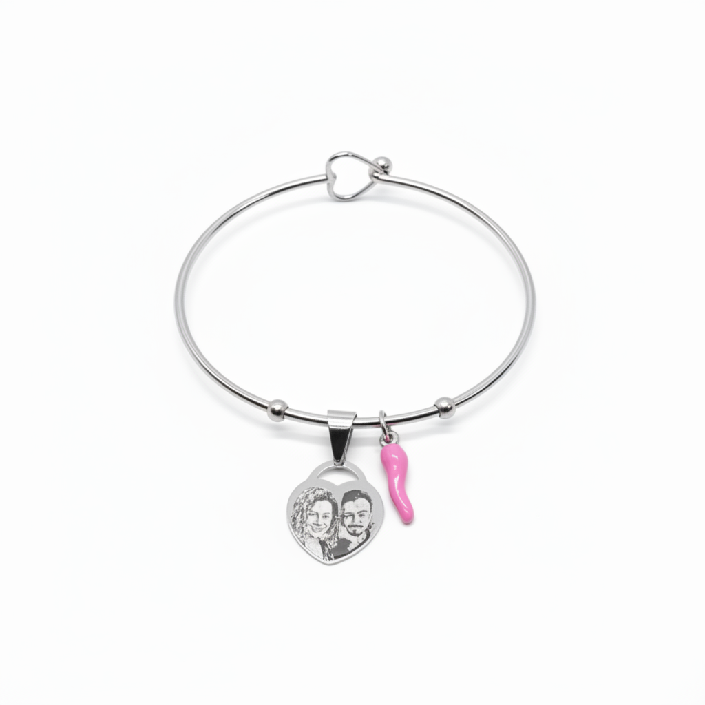 Bracciale rigido fotoinciso portafortuna
